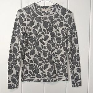 Loft White & Gray Crew Neck Wool Sweater XS‎